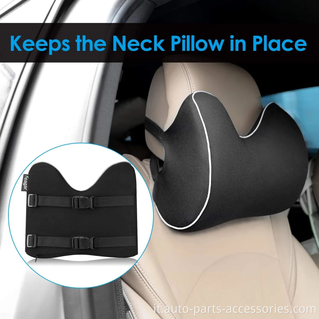 Cuscino per collo dei sedili dell'auto, cuscino poggiatesta per sollievo dal dolore al collo e supporto cervicale con 2 cinghie regolabili e copertura lavabile, memory foam al 100% puro e DES ergonomico
